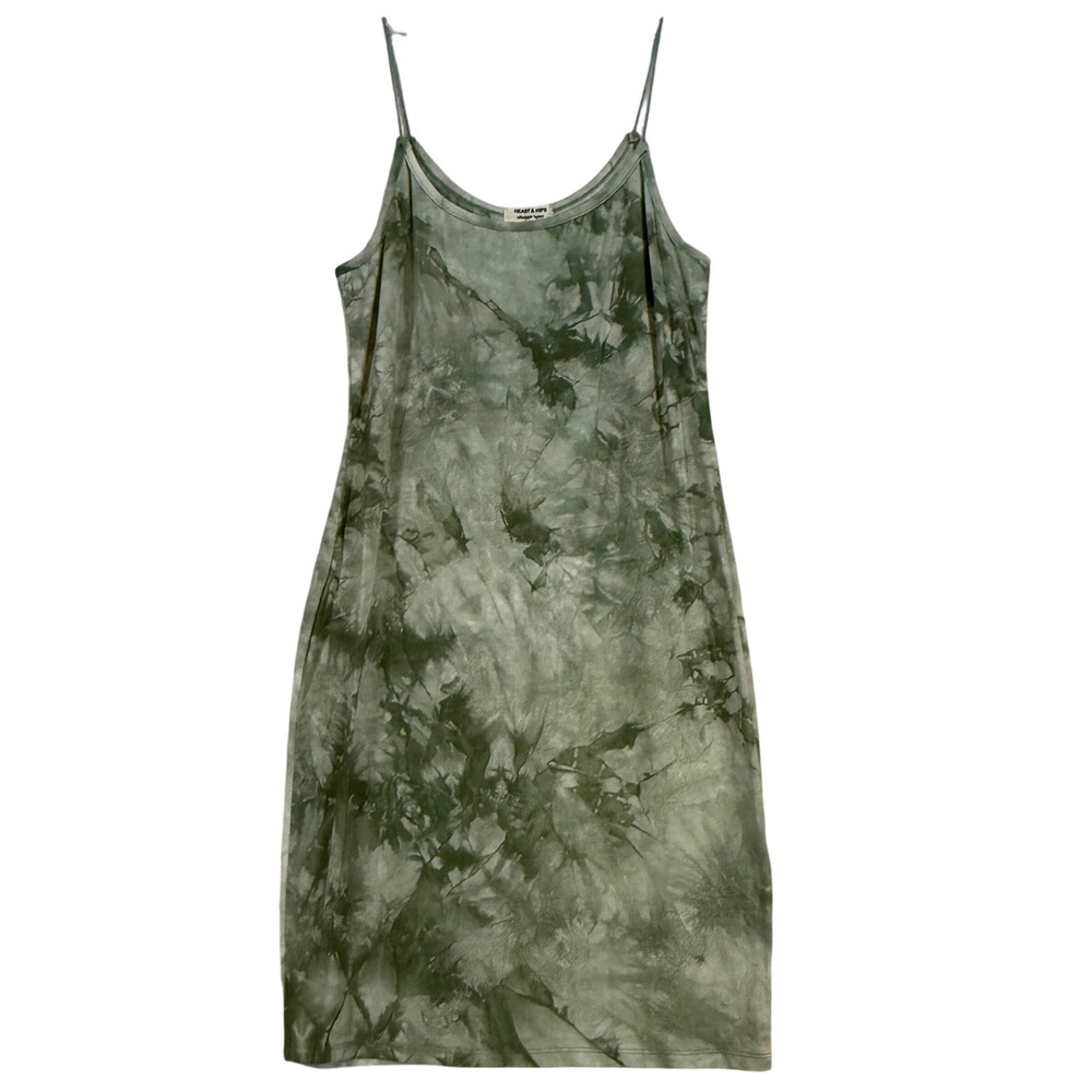 Heart Hips Green Tie Dye Spaghetti Strap Mini Dress •L• Festival Fairycore Boho